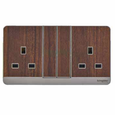 Schneider 2 X 13A Double Socket Switch, Wood